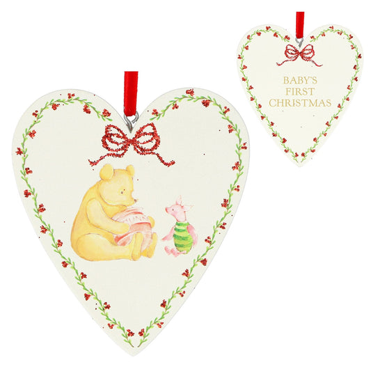 Wooden Heart Winnie the Pooh Baby's First Christmas