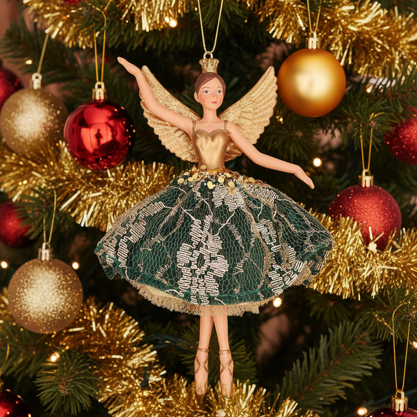 Green and Gold Christmas Fairy Hanging Decoration