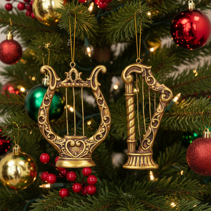 Gold Harp and Lyre Resin Hanging Christmas Decoration