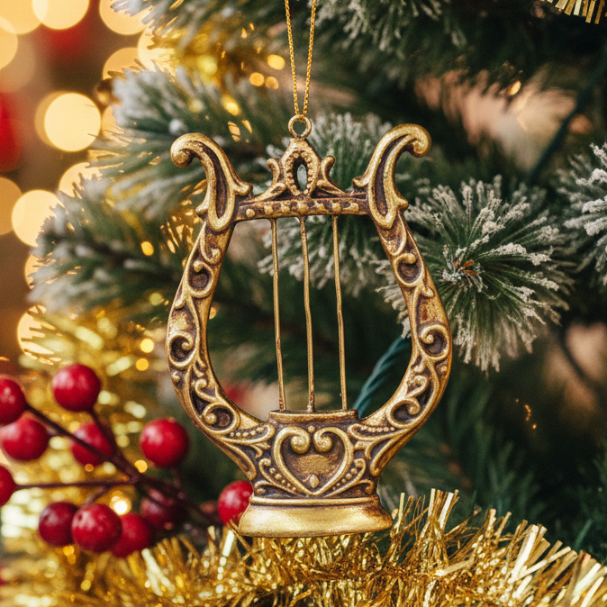 Gold Harp and Lyre Resin Hanging Christmas Decoration