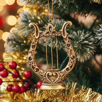 Gold Harp and Lyre Resin Hanging Christmas Decoration