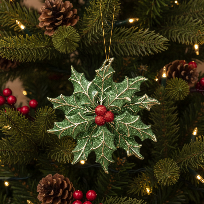 Acrylic Holly Leaves Snowflake Hanging Christmas Decoration