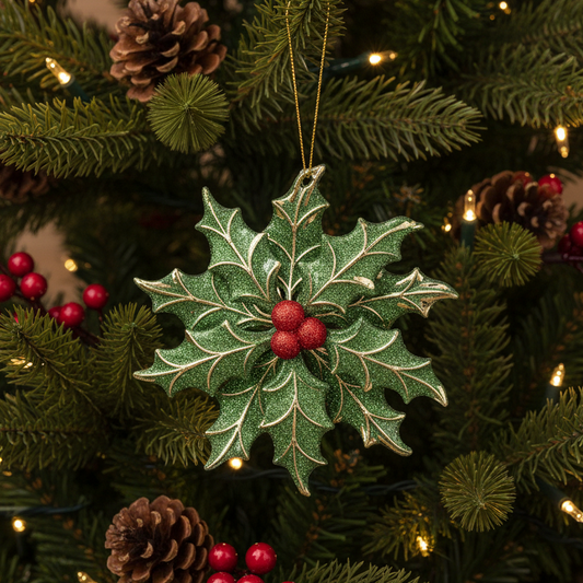 Acrylic Holly Leaves Snowflake Hanging Christmas Decoration