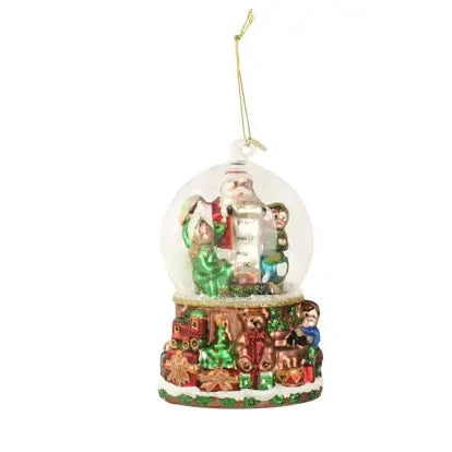 Santa and Children in Snow Globe Design Glass Hanging Decoration