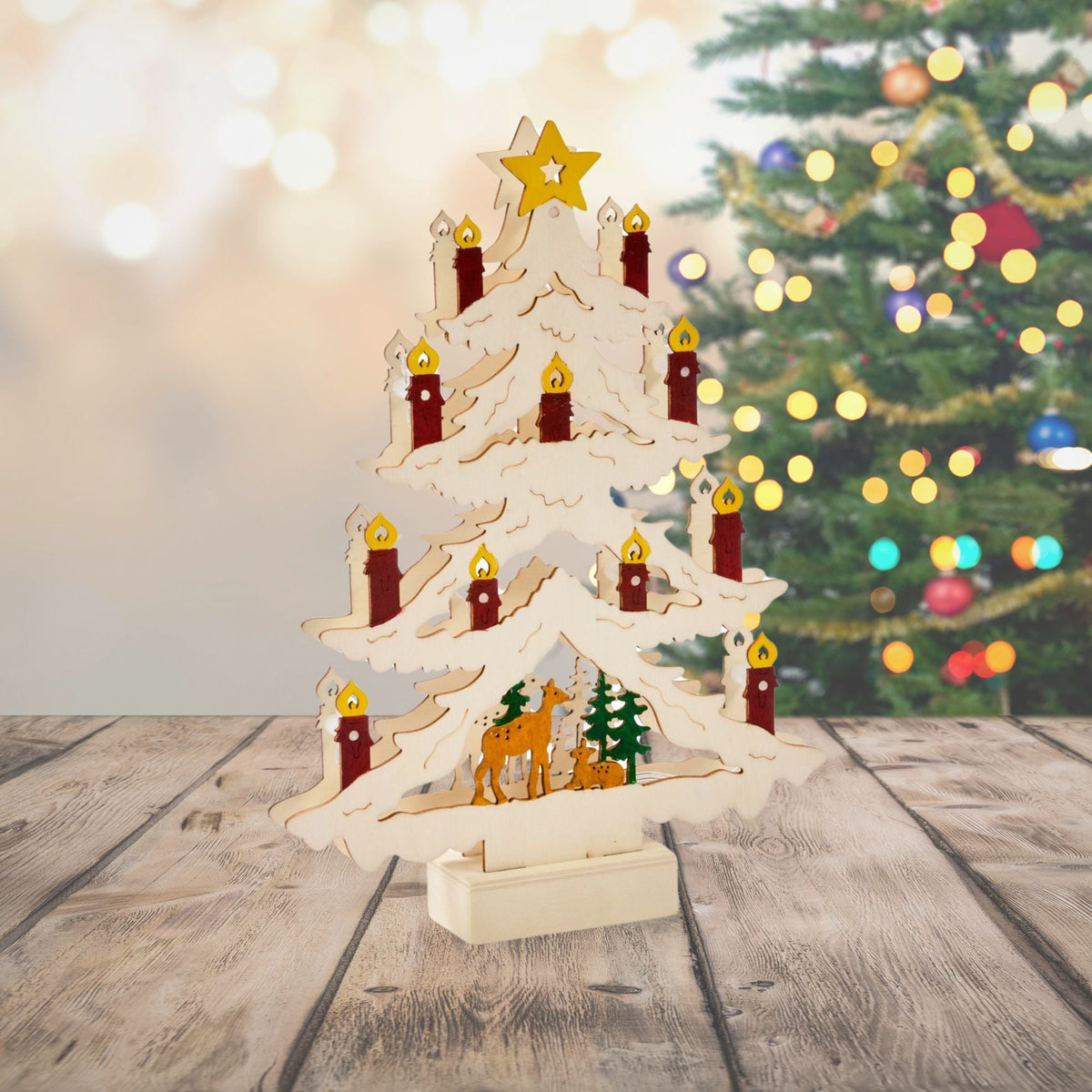 InLit Candle Tree Wooden Christmas Scene