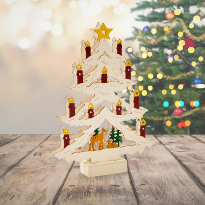 InLit Candle Tree Wooden Christmas Scene