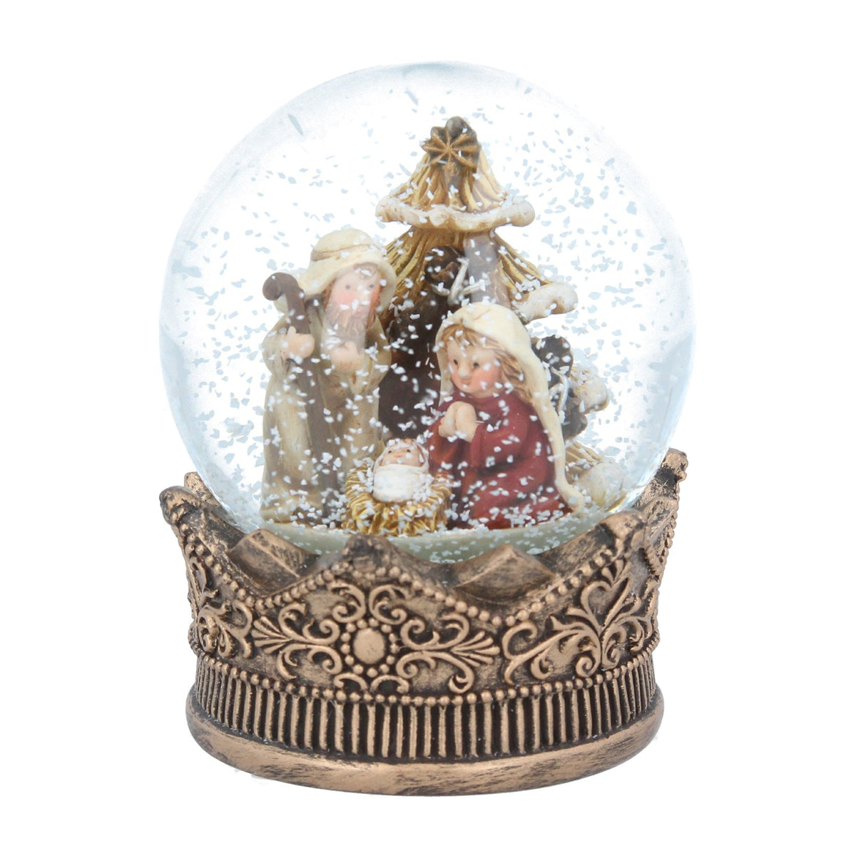 Crown Snow Globe with Christmas Nativity Scene