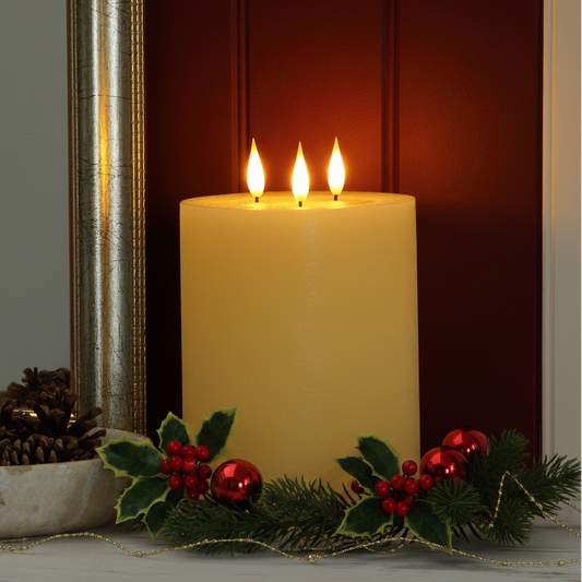 Ivory 3 Wick LED Flame Christmas Candle