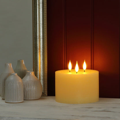 Small Ivory 3 Wick LED Flickering Flame Christmas Candle