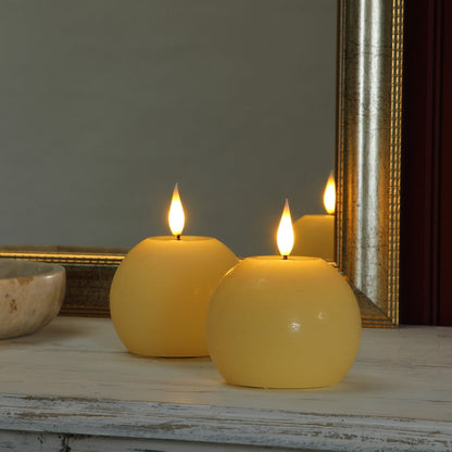 Set of 2 Ivory Sphere LED Wax Festive Candles