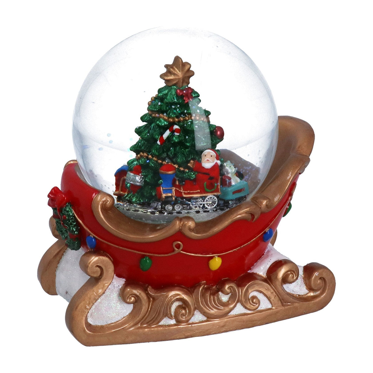 Resin Sleigh Musical Snow Globe with Christmas Tree