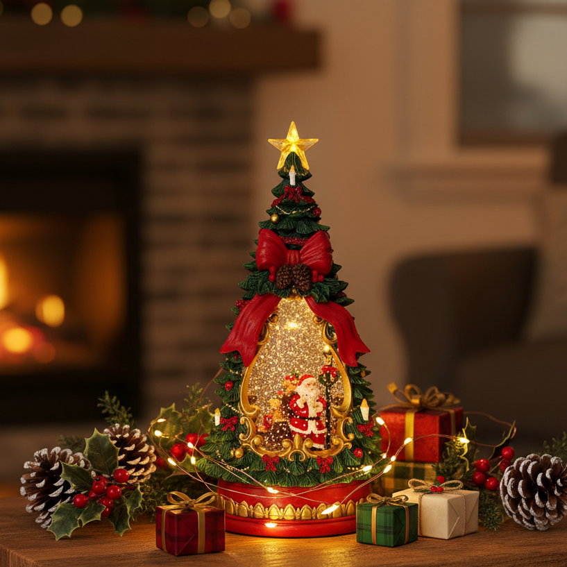 Christmas Tree Water Spinner with Santa Scene