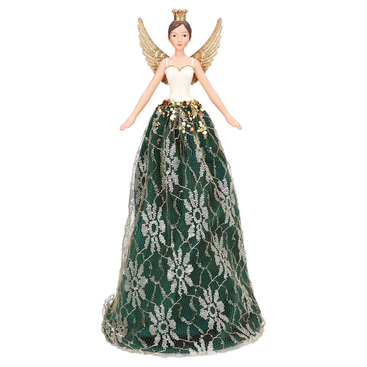 Green and Gold Lace Fairy Christmas Tree Topper