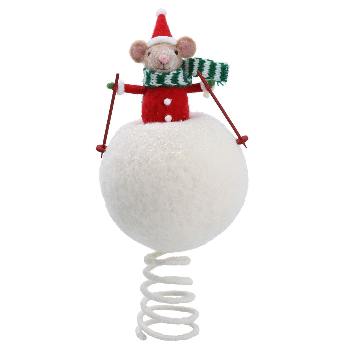 Snowball with Skiing Felt Mouse Christmas Tree Topper