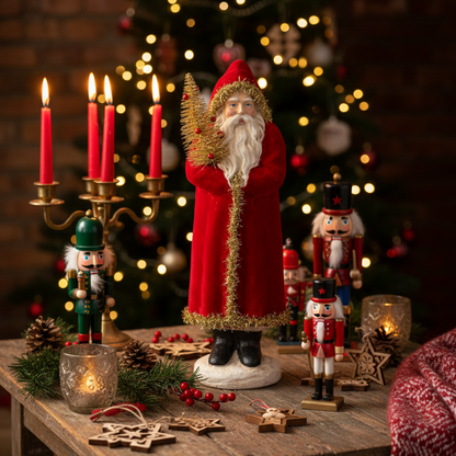 Traditional Paper Mache Santa Christmas Ornament