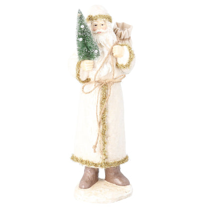 Vintage Style Paper Mache Cream and Gold Santa Ornament