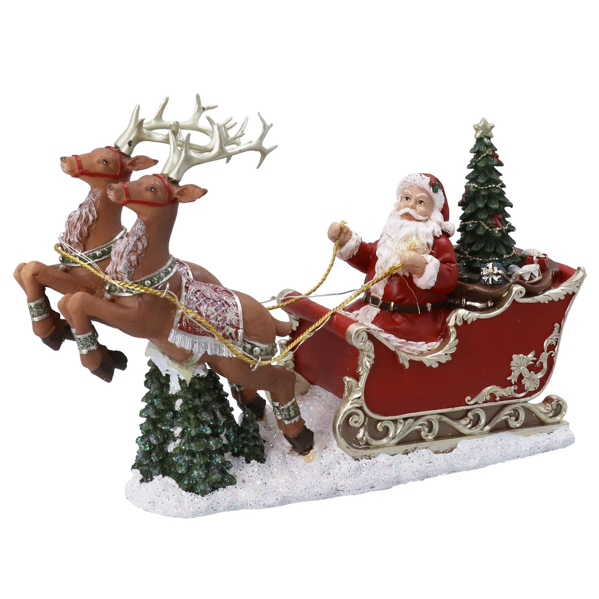 Musical LED Santa and Sleigh Resin Christmas Ornament