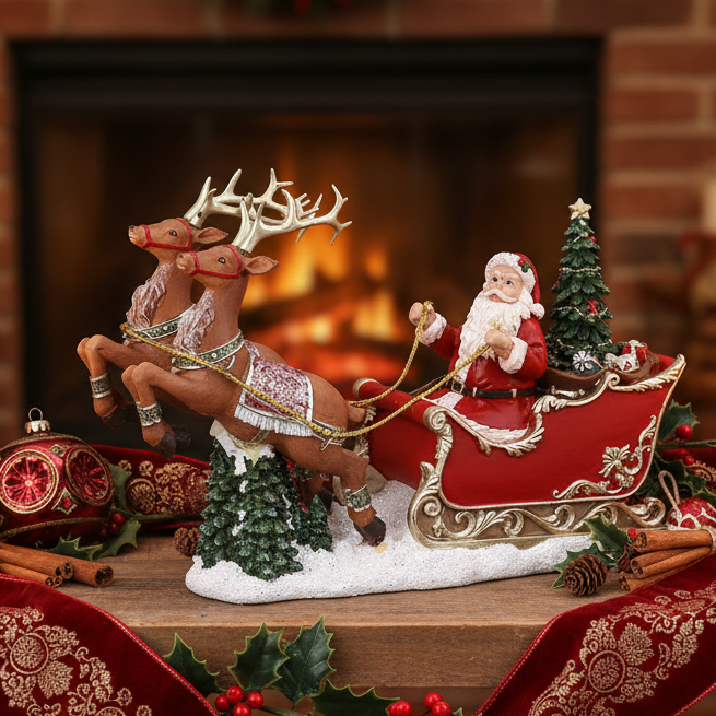 Musical LED Santa and Sleigh Resin Christmas Ornament