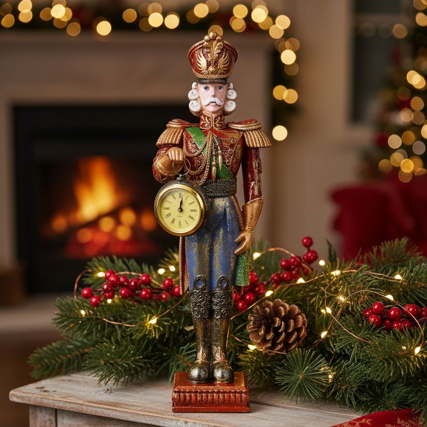 Vintage Style Resin Christmas Nutcracker with Watch