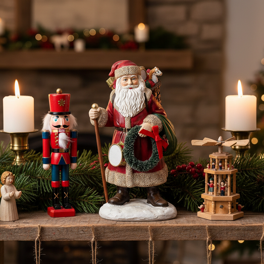 Santa Christmas Ornament with Wreath and Sack