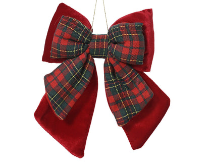 Tartan and Red Double Bow 23cm Christmas Decoration