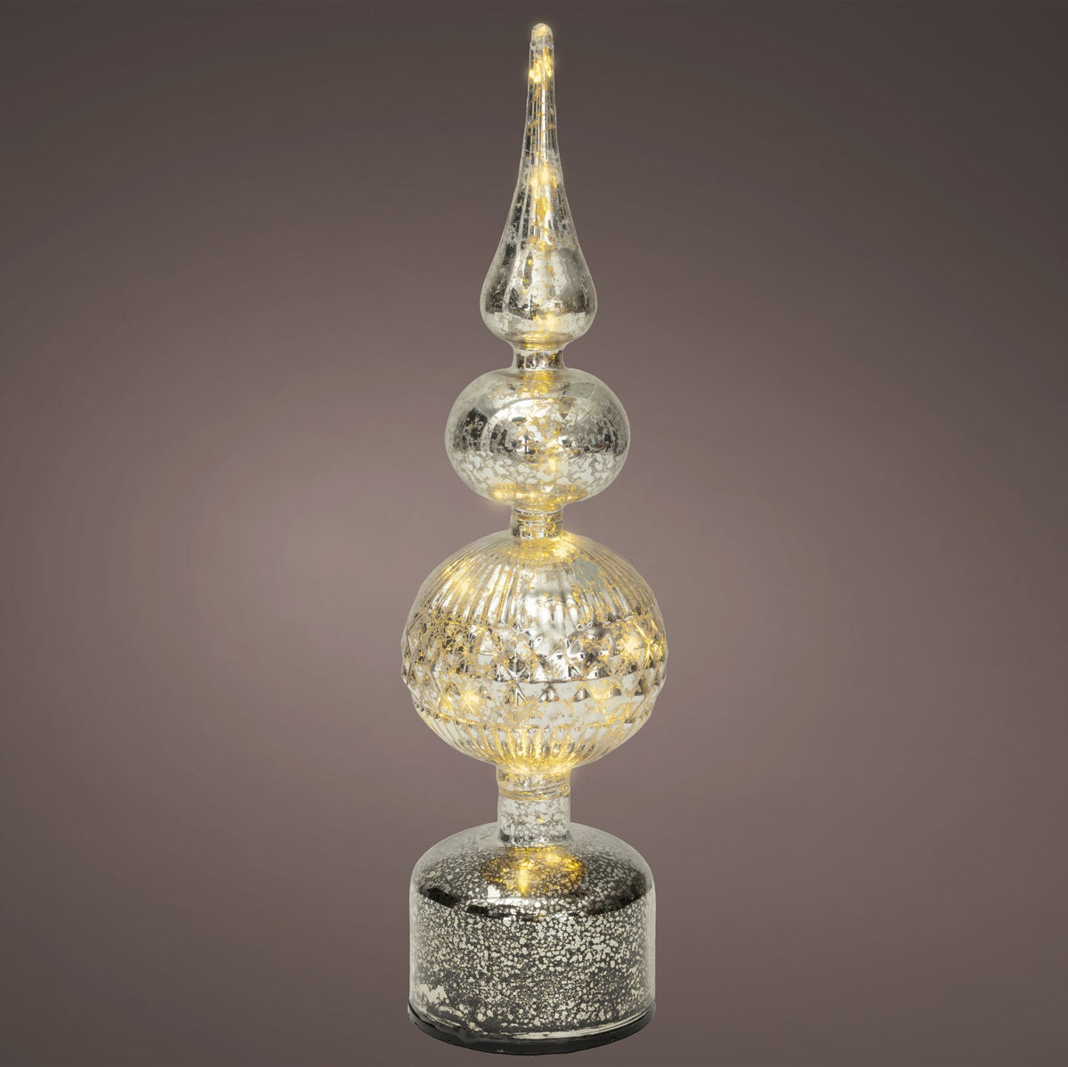 Silver Glass Finial Micro LED Rotating Christmas Table Decoration
