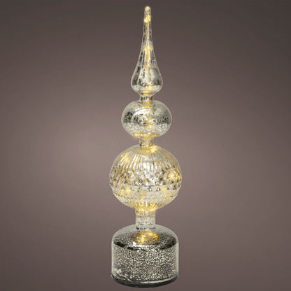Silver Glass Finial Micro LED Rotating Christmas Table Decoration