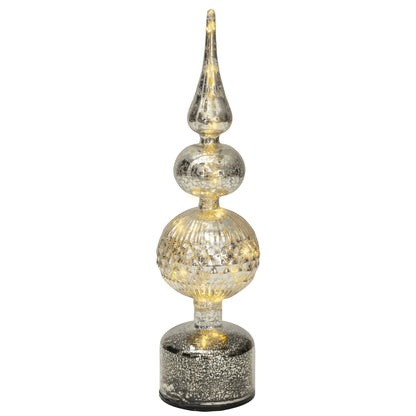 Silver Glass Finial Micro LED Rotating Christmas Table Decoration