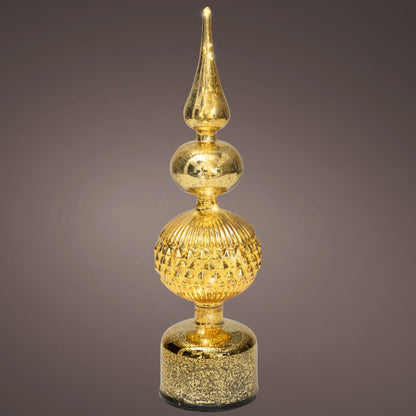 Gold Glass Finial Micro LED Rotating Christmas Table Decoration
