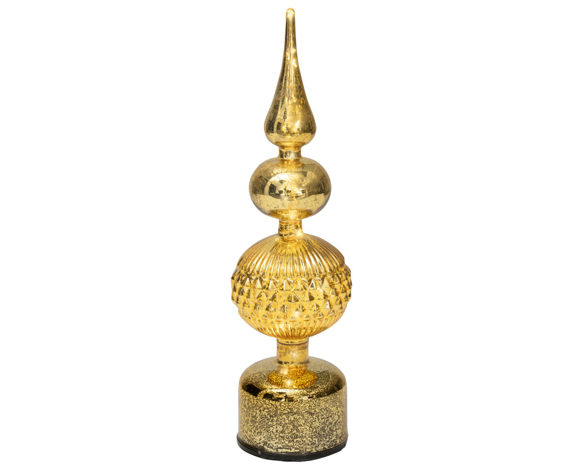 Gold Glass Finial Micro LED Rotating Christmas Table Decoration