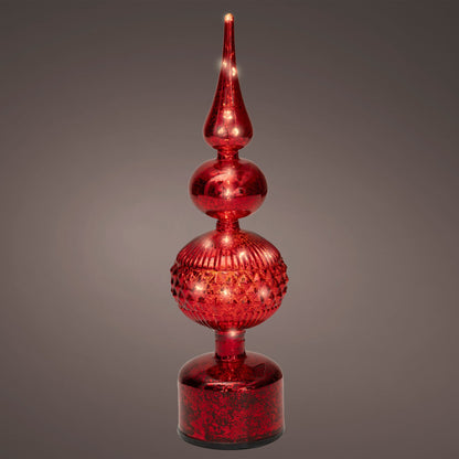 Red Glass Finial Micro LED Rotating Christmas Table Decoration