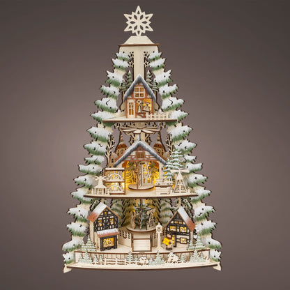Wooden Christmas Tree Village Scene