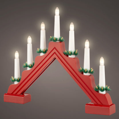 Red 7 Bulb Christmas Candle Bridge with Foliage