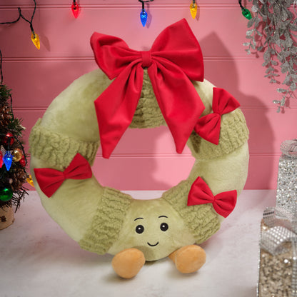 Merry Little Bows Plush Christmas Wreath Sitter