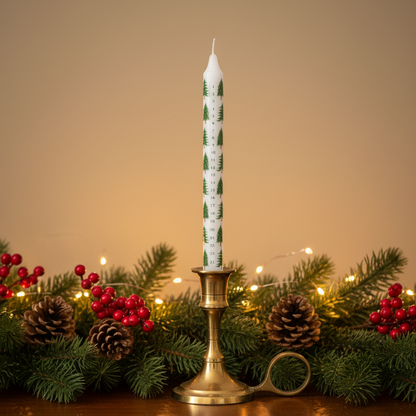 Wax Advent Dinner Candle with Christmas Trees Pattern