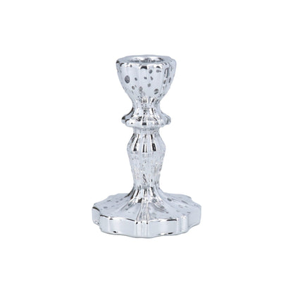 Silver Crackle Effect Glass Christmas Candle Holder