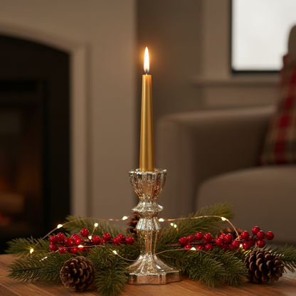 Gold Crackle Effect Glass Christmas Candle Holder
