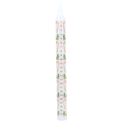 Candy Cane and Holly Advent Taper Christmas Candle