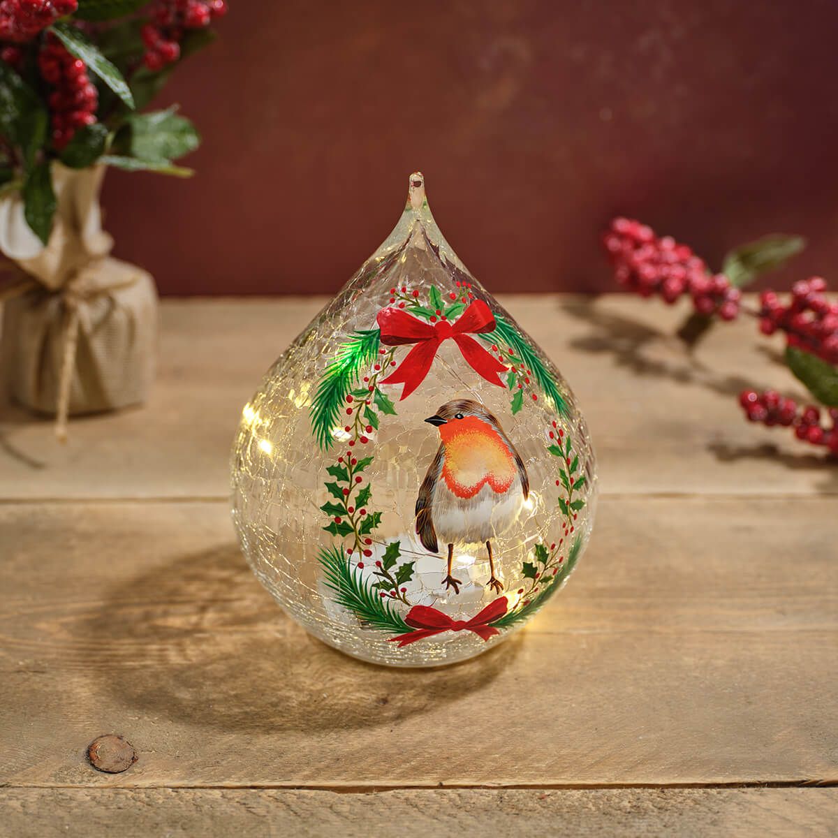 Christmas Glass LED Teardrop Crackle Ball Ornament