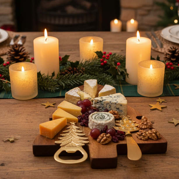 Christmas Tree Wooden Chopping Board with Bottle Opener and Cheese Knife