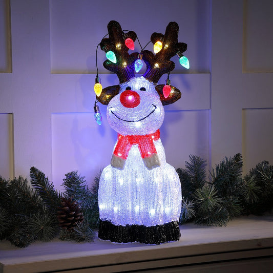 Acrylic Sitting Christmas Reindeer with Multicolour LED Lights