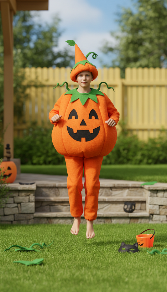 Teen's Orange Pumpkin Jumpsuit with Felt Hat