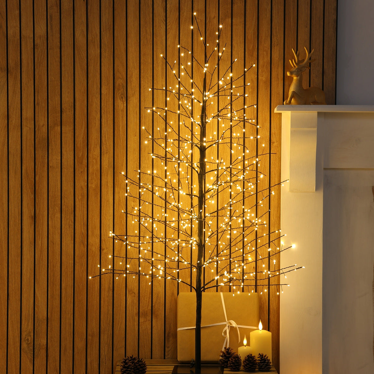 1.8M Micro LED Black Christmas Twig Tree with Warm White Lights