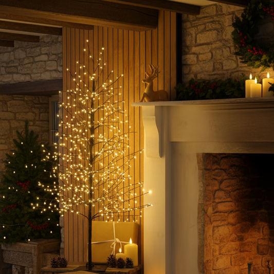 1.2M Micro LED Black Christmas Twig Tree with Warm White Lights