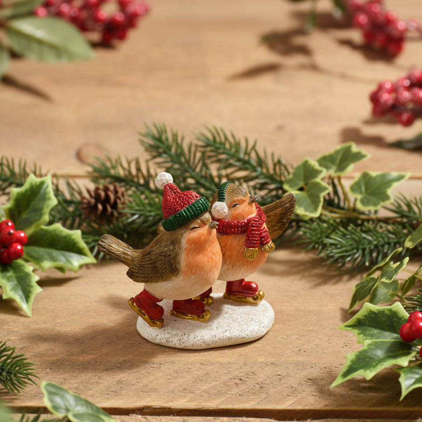 Resin Skating Robins Christmas Ornament