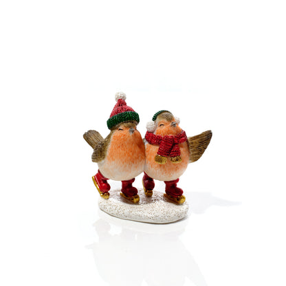 Resin Skating Robins Christmas Ornament
