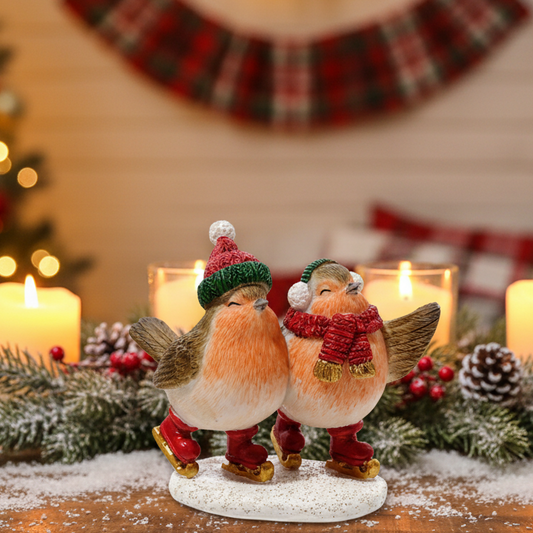 Resin Skating Robins Christmas Ornament