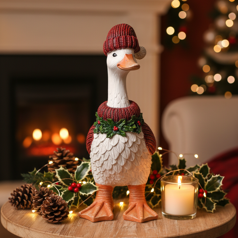 Resin Christmas Duck Ornament with Santa Hat