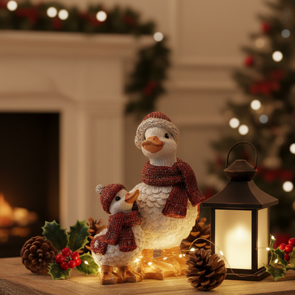 Christmas Mother and Baby Duck Resin Ornament