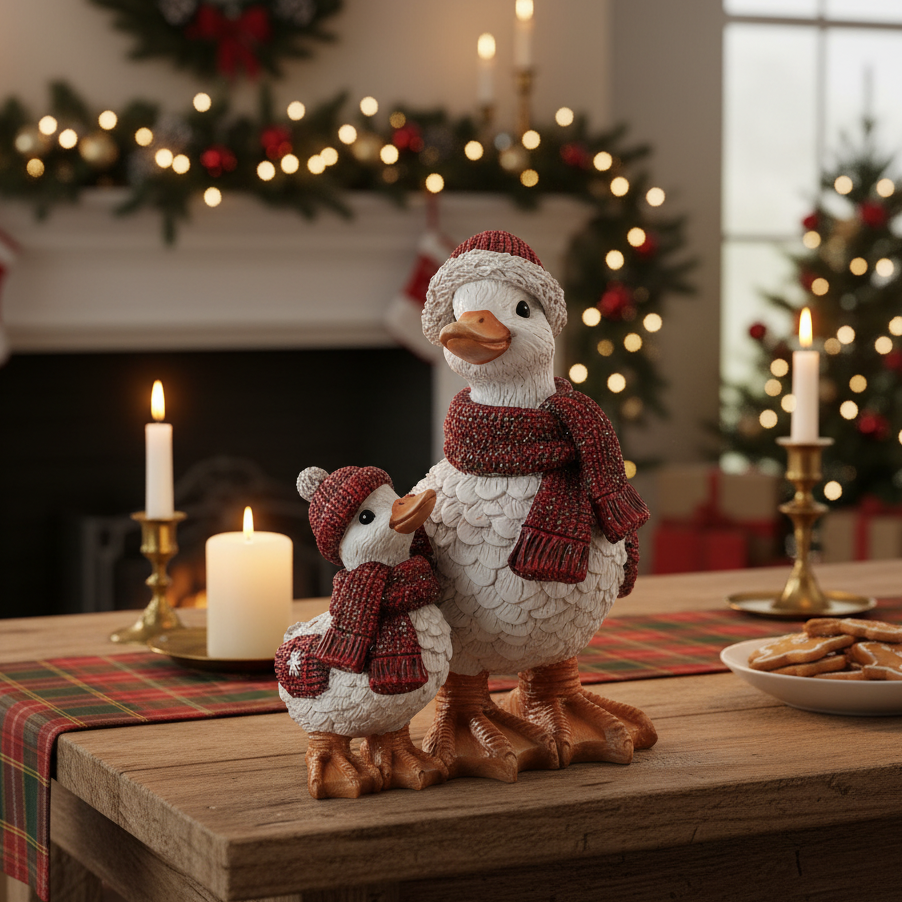 Christmas Mother and Baby Duck Resin Ornament